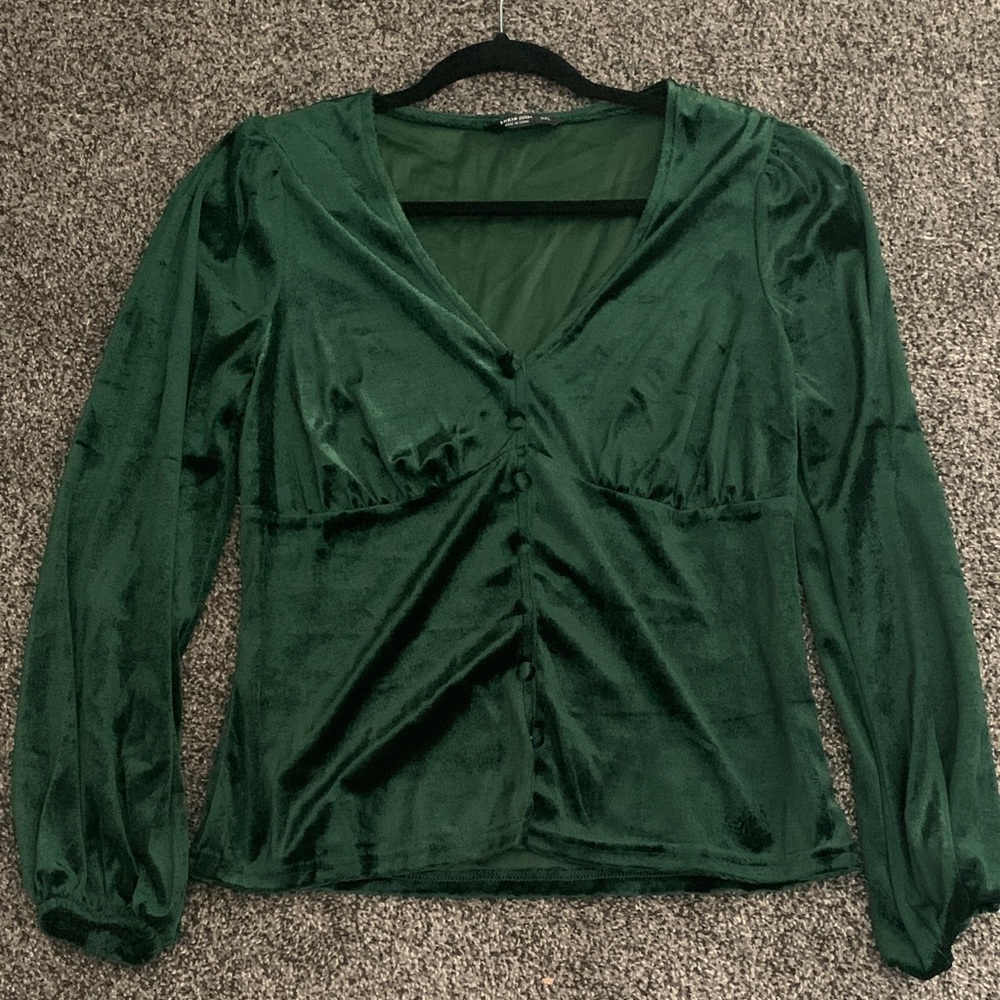 SHEIN Deep Green Velvet Blouse